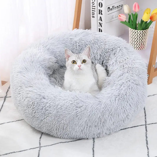 Round Plush Cat Bed, Soft Sleeping Cat Nest, Warm Fleeced Cat Cave, Cute Pet Condo for Cats & Dogs, Pet Supplies (It Is Recommended to Take One Size Larger)