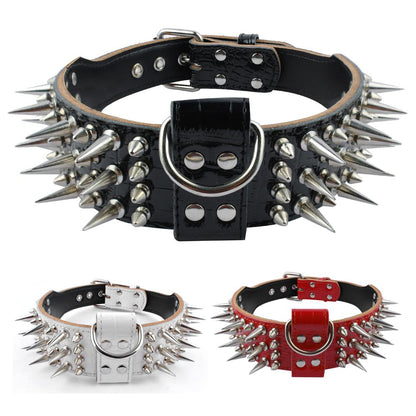 2 inch Wide Genuine Leather Dog Collar Spiked