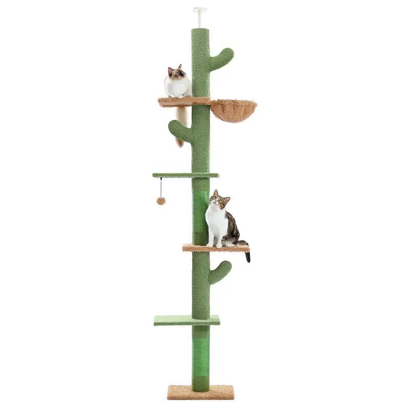 PAWZ Road Cactus/Gothic Cat Tree Floor to Ceiling Cat Tower with Adjustable Height(95-108 Inches), 5 Tiers Cat Climbing Activity Center with Cozy Hammock, Platforms and Dangling Balls for Indoor Cats