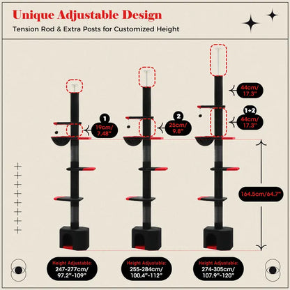PAWZ Road Cactus/Gothic Cat Tree Floor to Ceiling Cat Tower with Adjustable Height(95-108 Inches), 5 Tiers Cat Climbing Activity Center with Cozy Hammock, Platforms and Dangling Balls for Indoor Cats