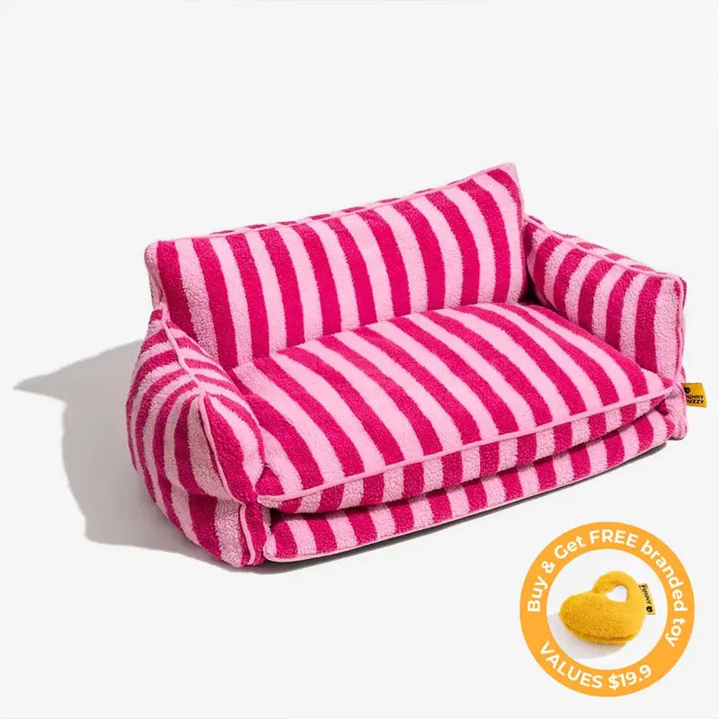 FUNNYFUZZY Trendy Striped Faux Lambswool Double Layer Dog & Cat Sofa Bed