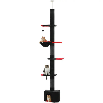 PAWZ Road Cactus/Gothic Cat Tree Floor to Ceiling Cat Tower with Adjustable Height(95-108 Inches), 5 Tiers Cat Climbing Activity Center with Cozy Hammock, Platforms and Dangling Balls for Indoor Cats