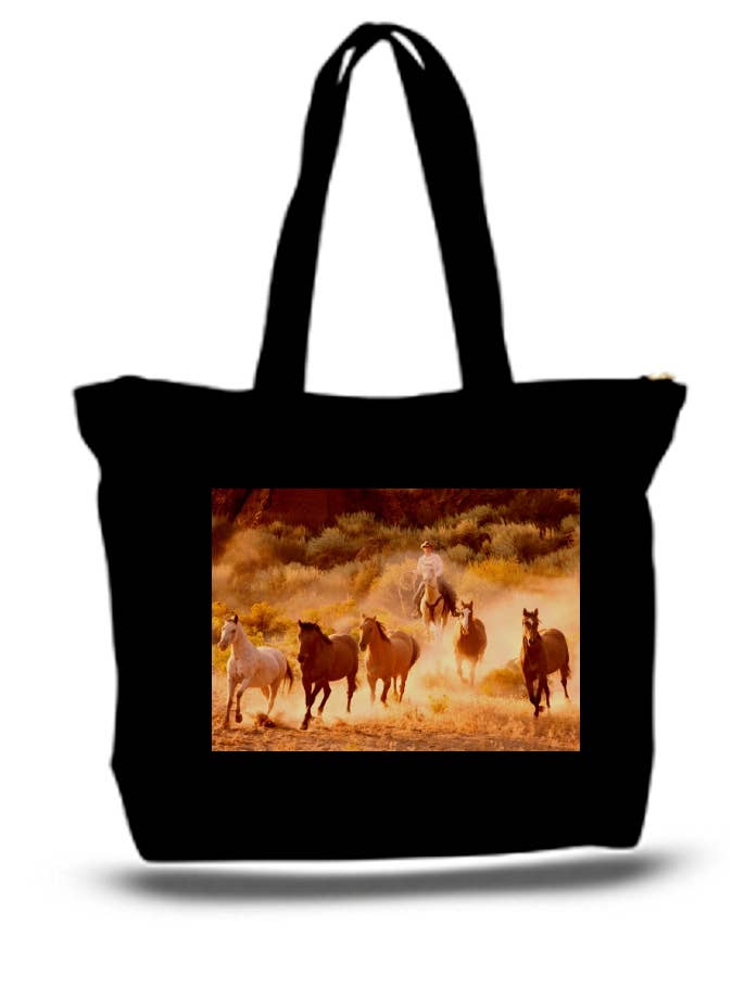 Wild Mustang Horses Large Tote Grocery & Stuff Bag