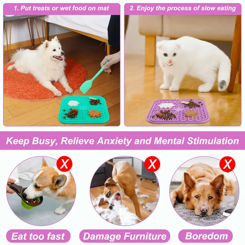 Licking Mat for Dogs and Cats, 2 Pack Lick Pad with Suction Cups for Slow Eating and Keep Busy, Dog Enrichment Toys for Reduce Boredom and Mental Stimulation