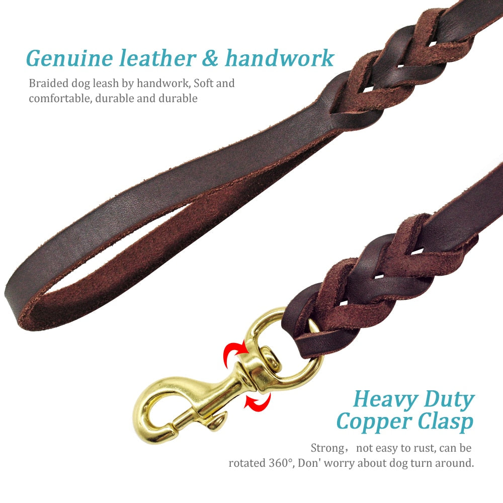 Genuine Leather Dog Leash K9 Dogs Long Leashes