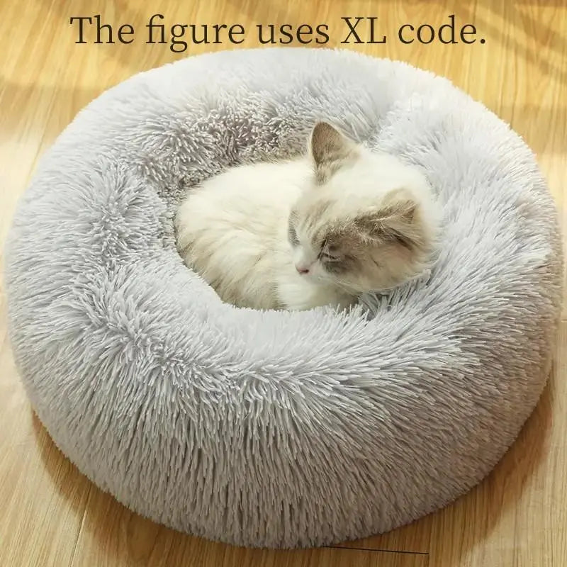 Round Plush Cat Bed, Soft Sleeping Cat Nest, Warm Fleeced Cat Cave, Cute Pet Condo for Cats & Dogs, Pet Supplies (It Is Recommended to Take One Size Larger)