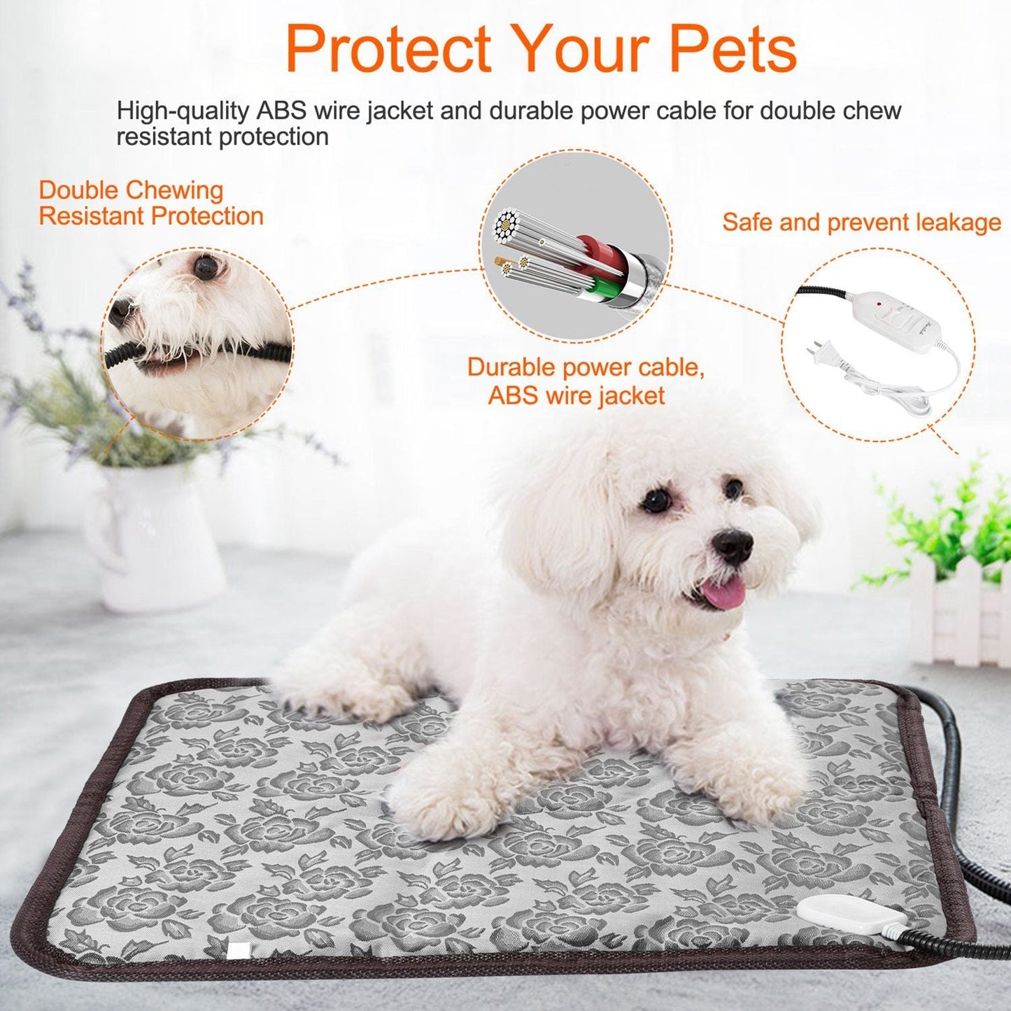 Pet Heating Pad Dog Cat Electric Heating Mat Waterproof Adjustable