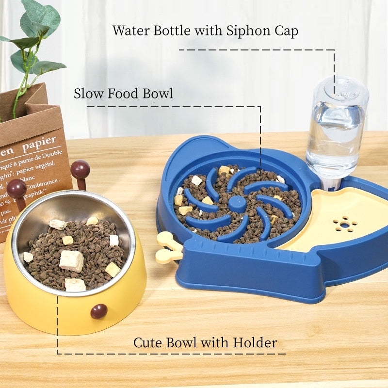 Elevated Tilted Food and Water Bowl Set, Raised Bowl with Automatic