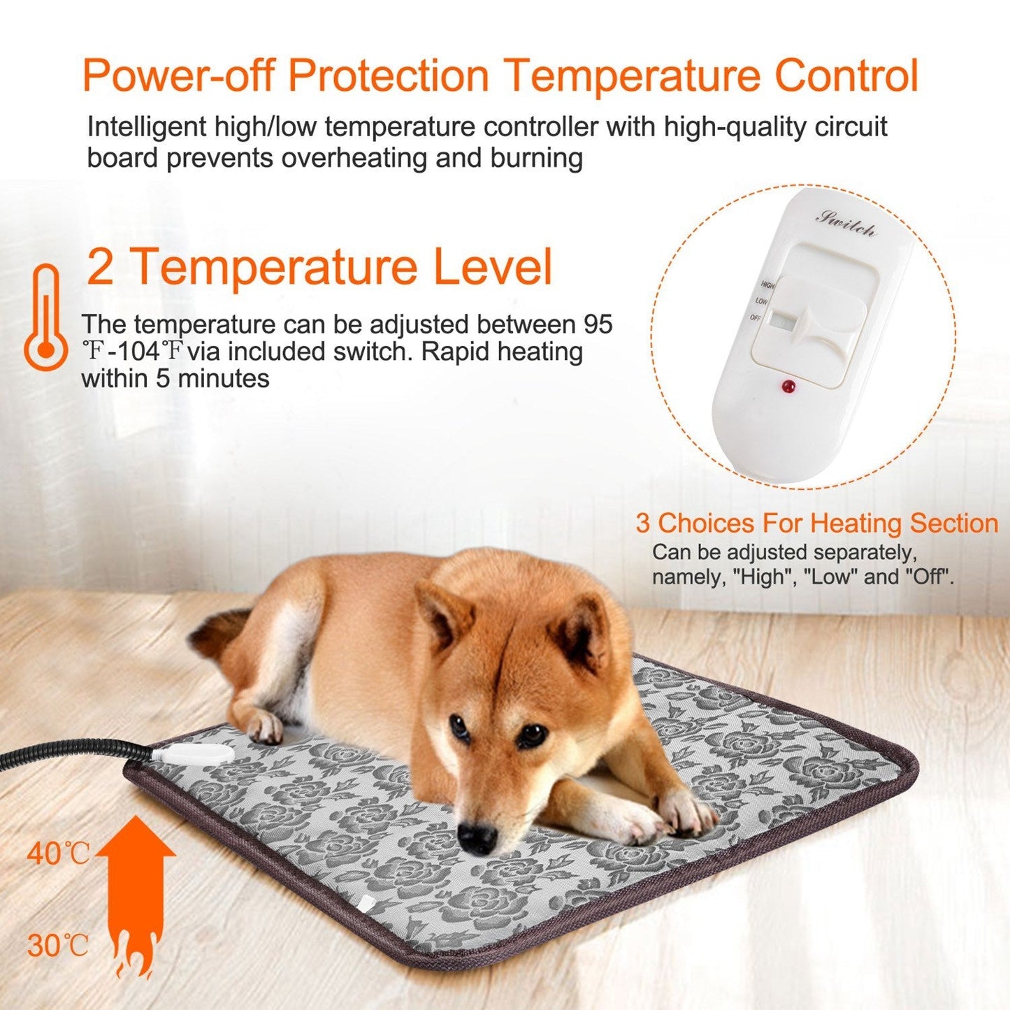 Pet Heating Pad Dog Cat Electric Heating Mat Waterproof Adjustable