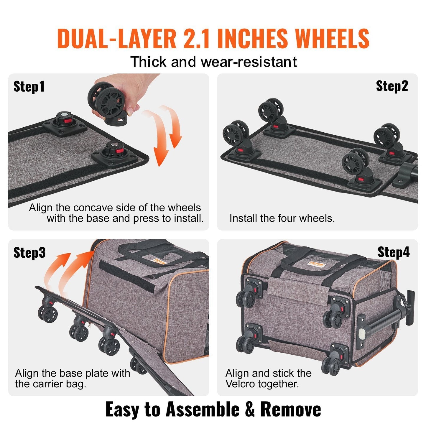 VEVOR Cat Carrier with Wheels, Airline Approved Rolling Pet Carrier