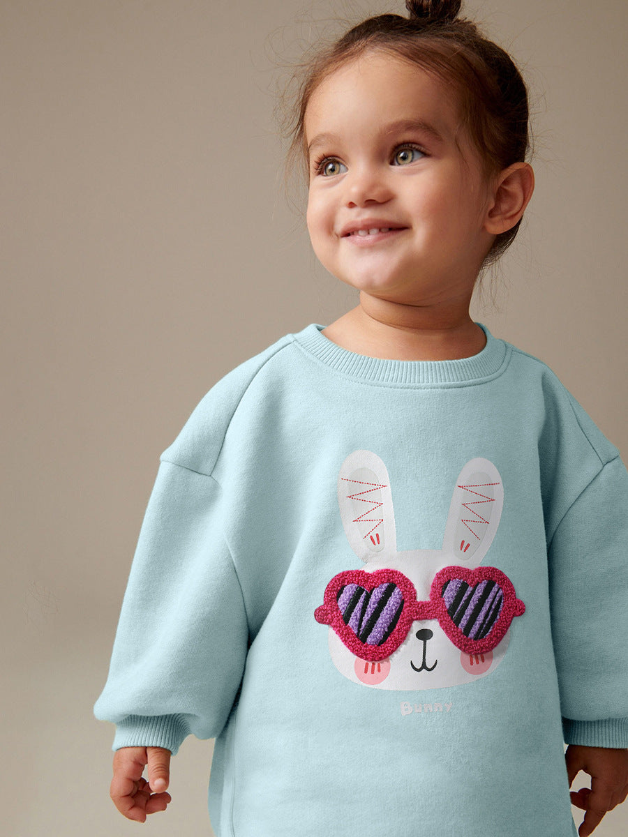 Spring And Autumn Girls Cute Cartoon Rabbit Pattern Long Sleeves Top