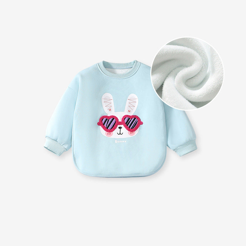 Spring And Autumn Girls Cute Cartoon Rabbit Pattern Long Sleeves Top