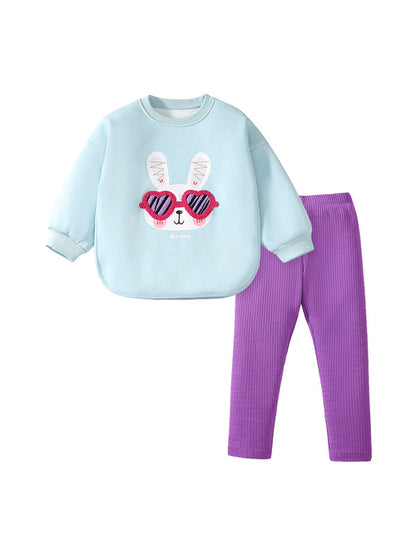 Spring And Autumn Girls Cute Cartoon Rabbit Pattern Long Sleeves Top